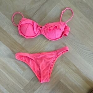 Neon Pink Ruffle Bikini Set - Women's Two-Piece Swimwear